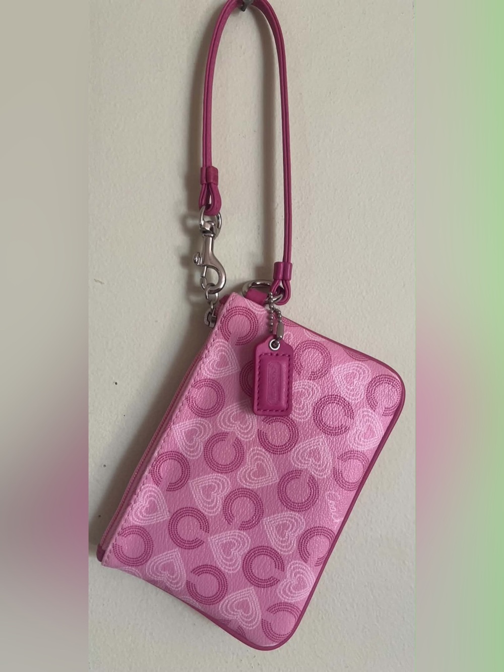 Coach Pink Signature Heart Wristlet - Picture 5 of 8